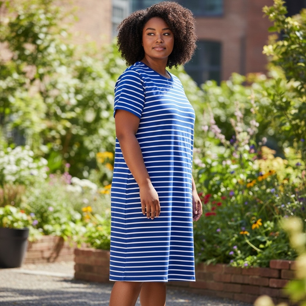 Old Navy Blue and White Striped Midi Dress